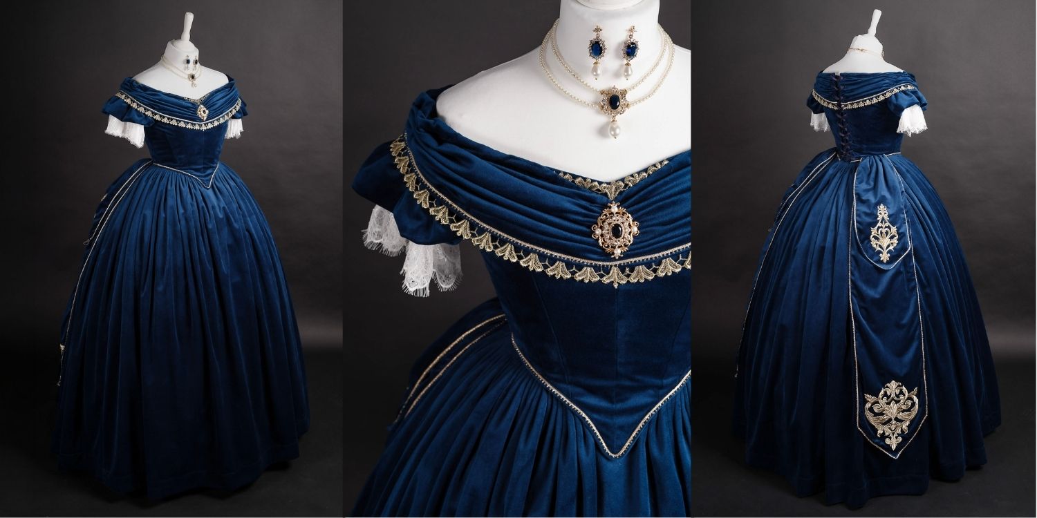 Robe à crinoline velours bleu