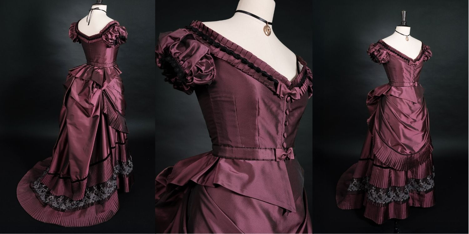 Bustle dress silk purple