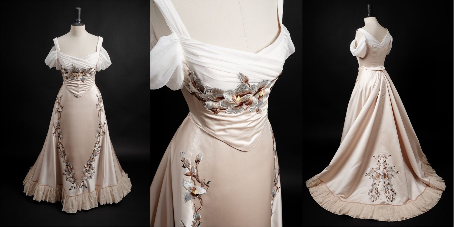 Robe de bal satin 1900 magnolia